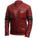 Cafe Racer Retro Biker Red & Black Stripe Motorcycle Leather Jacket