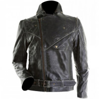 Mens Cafe Racer Brando Distressed Black Motorcycle Leather Jacket