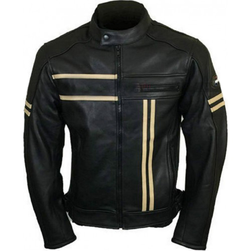 Vintage Mens Cafe Racer Retro Cruiser Biker Black Leather Jacket