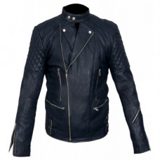 Men Cafe Racer Brando Quilted Style Blue Biker Leather Jacket