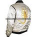 Drive Scorpion Logo Ryan Gosling White Satin Bomber Jacket