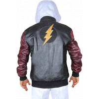 Flash Logo Justice League Hoodie Letterman Leather Jacket