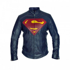 Men's Christopher Reeve Quilted Blue Biker Superman Leather Jacket