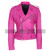 Jessica Alba Hot Pink Brando Belted Biker Leather Jacket