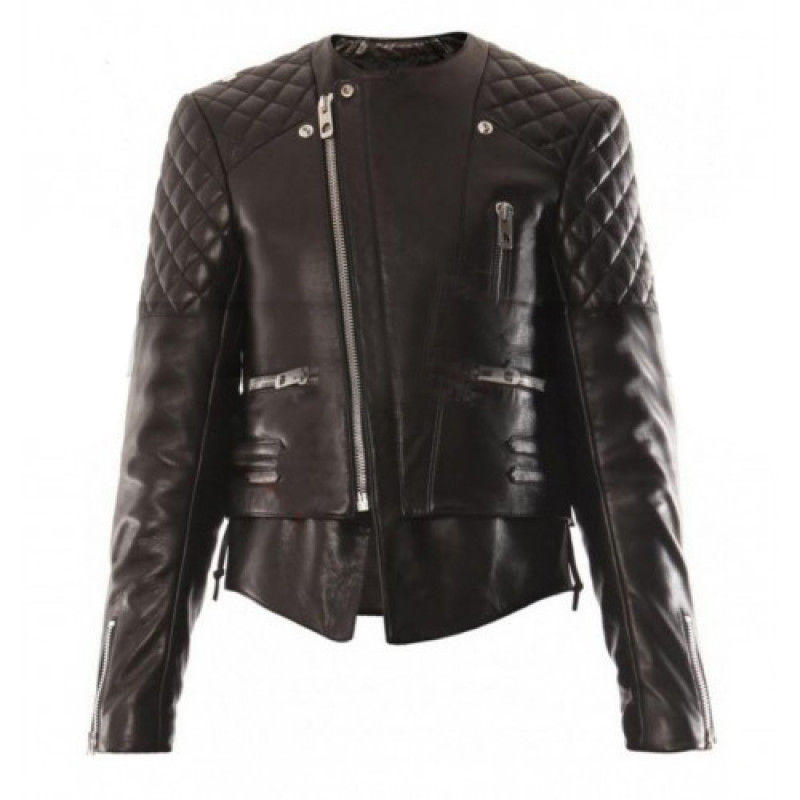 Miranda Kerr Motorcycle Quilted Black Leather Jacket