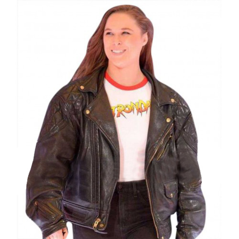 Ronda Rousey (Roddy Piper) Quilted Shoulders Biker Leather Jacket