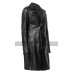 Womens Slim Fit Mid Length Lapel Collar Black Leather Trench Coat