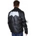 Quilted Shoulders Batman Logo Hoodie Biker Black Leather Jacket