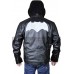 Quilted Shoulders Batman Logo Hoodie Biker Black Leather Jacket