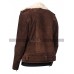 Men's Fur Collar Belted Waist Brown Suede Leather Jacket