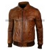 Vintage Mens B3 Washed Rust Removable Fur Collar Aviator Pilot Leather Jacket