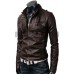 Mens Strap Pocket Slimfit Dark Brown Biker Leather Jacket