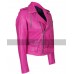 Jessica Alba Hot Pink Brando Belted Biker Leather Jacket