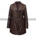 Vintage Long Length Belted Style Women's Sheepskin Brown Leather Coat 