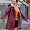 A Rainy Day In New York Selena Gomez Burgundy Coat 