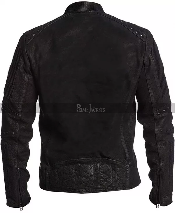 Vintage Cafe Racer Men's Studs Motorcycle Black Leather Jacket