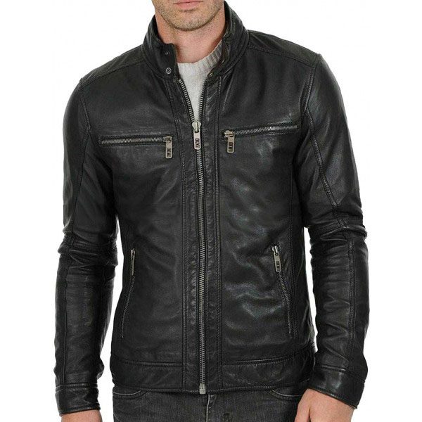 Men's Street Classy Shield Motorcycle Black Leather Jacket