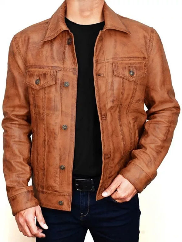Mens Trucker Leather Jacket