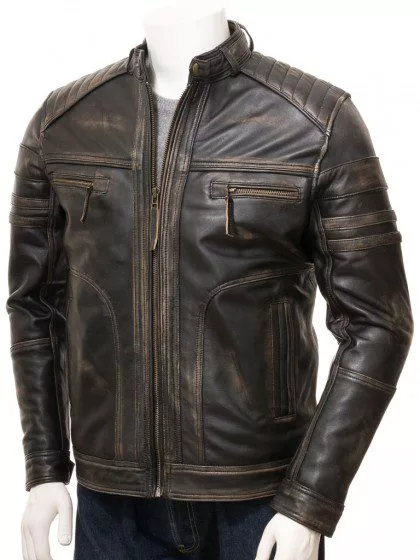 Mens Vintage Biker Distressed Brando Jacket