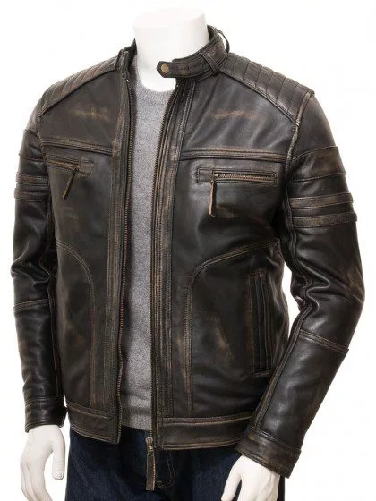Mens Vintage Biker Distressed Brando Jacket