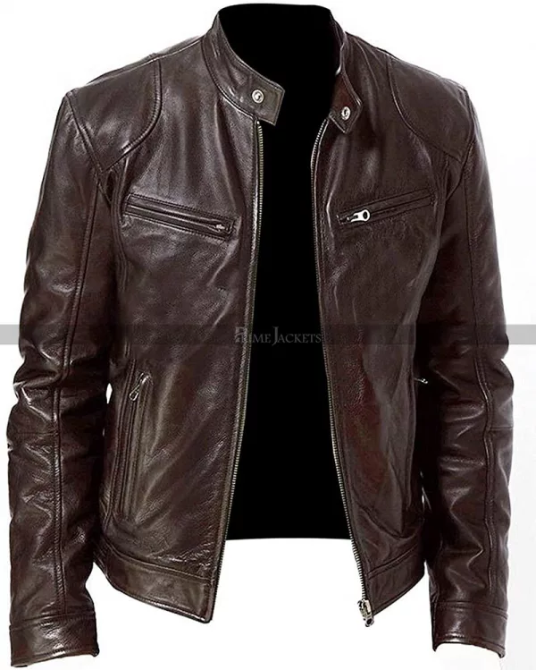 Vintage Cafe Racer Men's Motorcycle Leather Jacket